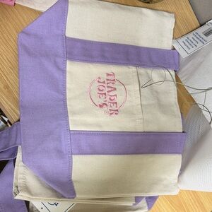 Trader Joe's Lavender and Cream Canvas Tote Bag